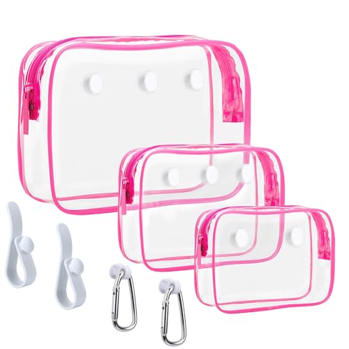 3 Packs Clear Bogg Beach Tote Bag with 2 Pack Insert Hooks Accessories for Bogg Bags Travel Makeup Clean Toiletry Brush Organizer Cosmetic Divider Storage Inner Pouch - color: Rose Red