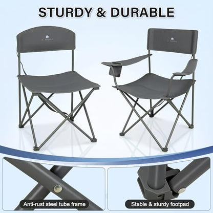 Camping Chair Set of 3, Outdoor Folding Camping Chairs for Heavy People with Cup Holder & Carry Bag,Collapsible Chair Include One Sofa Chair and Two Single Chair,Support up to 500lbs - color: Grey-5pcs