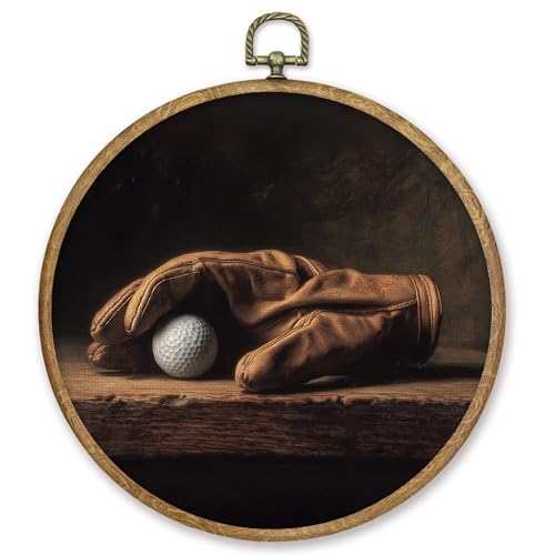 CGBHW Vintage Golf Round Wall Art Decor, Golfing Golfer Gifts Canvas Prints Framed, Rustic Moody Golf Glove Ball Wall Art Hanging Decor for Home Bedroom Gym Man Cave Sport Room, 10x10 Inch - color: Colour01