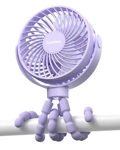 Coohea Stroller Fan Clip on for Baby, 4000mAh Rechargeable Battery Operated, Flexible Tripod, 3 Wind Speed, 360° Rotatable, Small Portable Fan for Car Seat Crib Backseat Beach Travel Camping, Purple - color: Purple