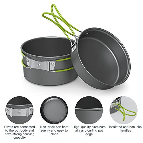 ACAGALA Portable Outdoor Tableware Camping Cookware 2-3 People Multifunctional Portable Cooking Set for Outdoor Stove