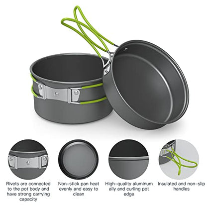 ACAGALA Portable Outdoor Tableware Camping Cookware 2-3 People Multifunctional Portable Cooking Set for Outdoor Stove
