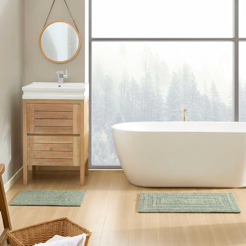 Eddie Bauer - Bathroom Rug, 100% Soft Plush Tufted Cotton Bath Rug, Highly Absorbent, Quick-Dry, and Skid-Resistant Backing (Logan Olive Green, 2 Piece) - color: Olive Green, style: 2 Piece