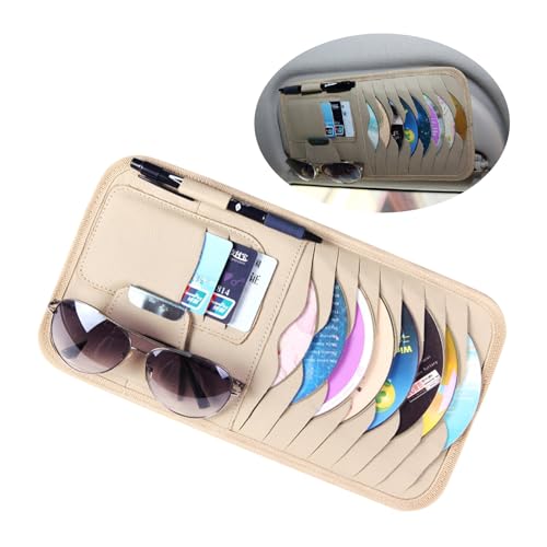 1 Pcs Beige Car Sun Visor Cd Holder, Car DVD Vehicle Visor Case,Fits for Most Car - color: Beige