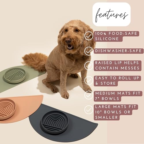 Should We Go? Waterproof Silicone Dog Food Mat – Medium Size Non-Slip Pet Bowl Mat, Raised Edge Design, Easy-to-Clean Pet Food Placemat for Dog & Cat Bowls, 21" Across x 10.5" Deep - Ocean Blue - color: Ocean Blue, size: Medium