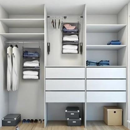 MAX Houser 3 Tier Shelf Hanging Closet Organizer, Closet Hanging Shelf with 2 Sturdy Hooks for Storage, 2 Pack, Foldable (Grey) - color: Grey2