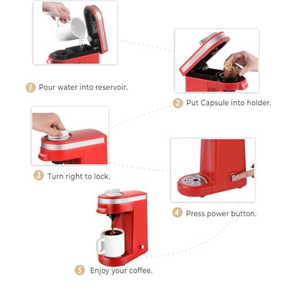 CHULUX Mini Coffee Maker for K Capsule, Single Serve Coffee Maker for One Cup Americano, Lightweight Pod Coffee Machine, Red - color: Red