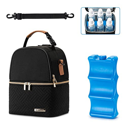 Breastmilk Cooler Bag with Ice Pack Fits 6 Baby Bottles up to 9 Ounce, Breast Milk Pump Cooler Bag with Shoulder Strap for Nursing Mom Daycare, Work, Travel- Black - color: Black