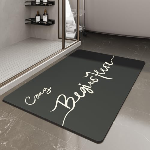 MontVoo Bath Mat-Bath Mat Rug Non Slip Super Absorbent Stain Resistant Quick Dry Thin Bathroom Rug-Bath Mats for Bathroom Floor Bathtub Vanity-Bathmat Bath Rug Easy Care-17"x27",Black - color: Black-cozy, size: 17"x27"(rectangular)