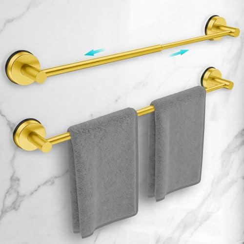 Adjustable Suction Cup Towel Bar for Bathroom Wall,17Inch~29 Inch Towel Racks for Bathroom,Stainless Steel Bath Towel Holder for Shower,2 Pack(Brushed Gold) - color: Gold-2pcs, size: 17-29"