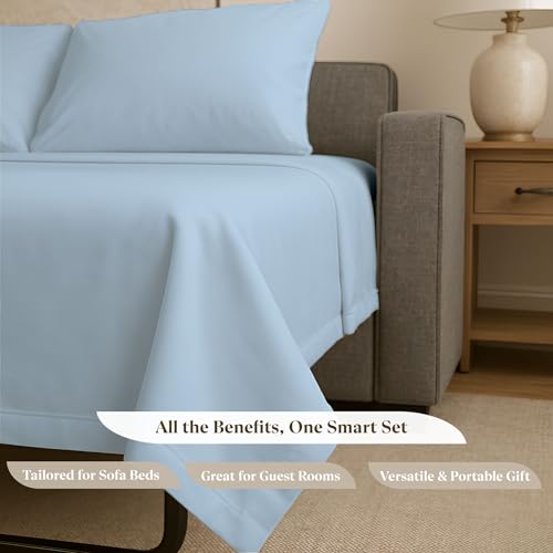 Soft & Luxurious Full Sleeper Sofa Bed Sheet Set - Premium Quality 100% Cotton Sheets, 4-Piece Solid Bedding Sets, Fits RV & Sofabed Mattresses up to 8" Deep, Light Blue - color: 05-light Blue, size: Full 8" Deep