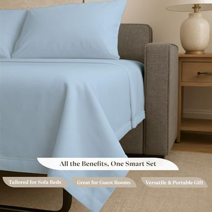 Soft & Luxurious Queen Sleeper Sofa Bed Sheet Set - Premium Quality 100% Cotton Sheets, 4-Piece Solid Bedding Sets, Fits RV & Sofabed Mattresses up to 8" Deep, Light Blue - color: 05-light Blue, size: Queen 8" Deep