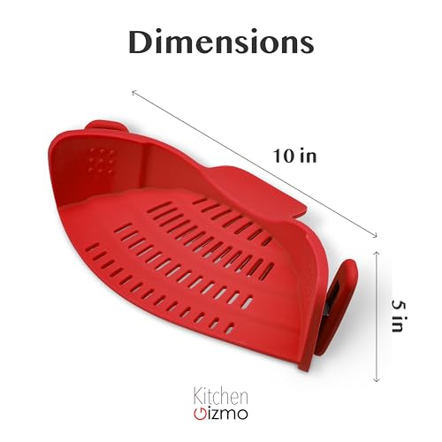 Kitchen Gizmo Snap N Strain Silicone Pot Strainer - Adjustable Clip-On Pasta Strainer for Pots, Pans, and Bowls - Large Red Kitchen Colander - color: Red