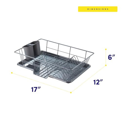 Sweet Home Collection Space-Saving 3-Piece Dish Drainer Rack Set: Efficient Kitchen Organizer for Quick Drying and Storage - Includes Cutlery Holder and Drainboard - Maximize Countertop Space, Gray - color: Gray