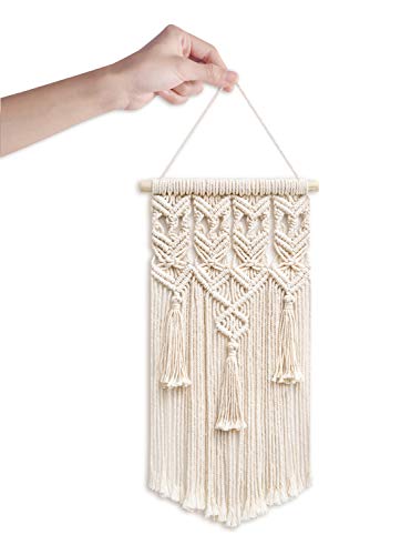 Mkono 2 Pcs Macrame Woven Wall Hanging Boho Chic Geometric Art Decor - Beautiful Bedroom Nursery Apartment Home Decoration, Gift for Girls Adults Birthday Christmas, Small Size 18" L x 9.5" W - size: Small