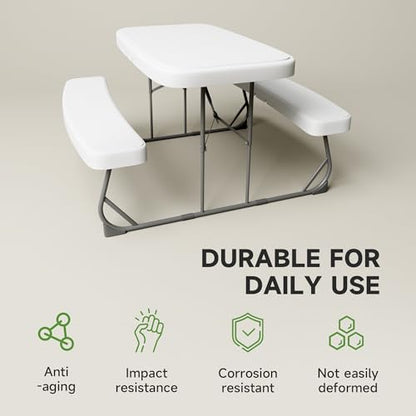 Picnic Table with Benches, Durable All-Weather Steel Frame, Stable & Easy to Clean, Portable Camping Table and Chairs for Outdoor & Indoor Use