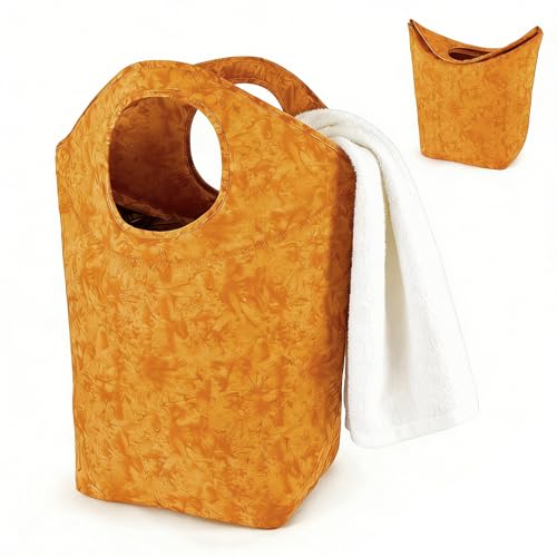 Collapsible Fabric Laundry Basket with Soft Padded Handle, 47L Foldable Laundry Hamper, Portable Storage Bag for Small Laundry Loads, Dorm, Bathroom, Bedroom - color: Earth Texture Orange, size: 17"L x 9.5"W x 18"H