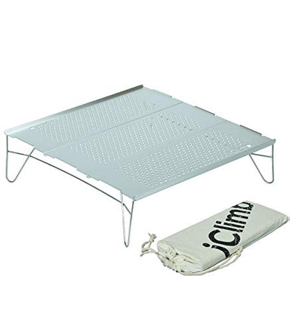 iClimb Mini Solo Folding Table Ultralight Compact for Backpacking Camping Hiking Beach Picnic (Silver - L) - color: Silver, size: Large