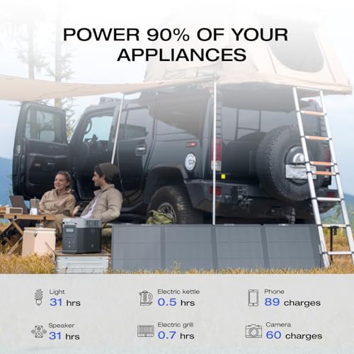 EF ECOFLOW Solar Generator Delta 2 with 220W Solar Panel, 1024Wh LFP(LiFePO4) Battery, 1800W AC/100W USB-C Output, Fast Charging Portable Power Station for Home Backup Power, Camping & RVs - style: DELTA 2+220W
