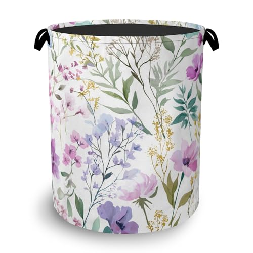 Wildflower Plant Laundry Basket,Botanical Oxford Cloth Laundry Hamper with Handle Foldable Portable Clothes Storage Basket for Bathroom Bedroom Dorm Room 16" x 20.8" - color: Wildflower Plant Botanical
