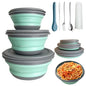 Collapsible Camping Bowl with Lid, Silicone Salad Bowl Serving, Microwave Foldable Soup Ramen Expandable Plates for Travel, Picnic, Rv(Blue New with Kinfe) - color: Blue-New Case with Kinfe