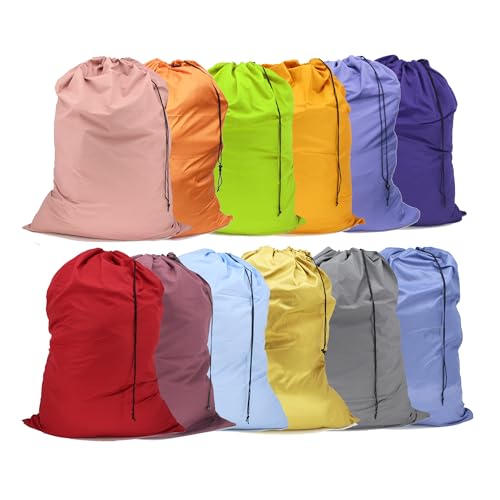 Extra Large Laundry Bag 30"x40" – 12 Pack Mixed Color Drawstring Bags for College, Dorm, Family – Color-Coded Laundry Sorting Set, Machine Washable - color: Mixcolor