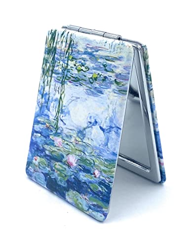 Small Hand Mirror Rectangular Compact Magnifying Mirrors Mini Pocket Purse Mirror Compact Travel Mirror Water Lilies Gifts for Women - color: Monet