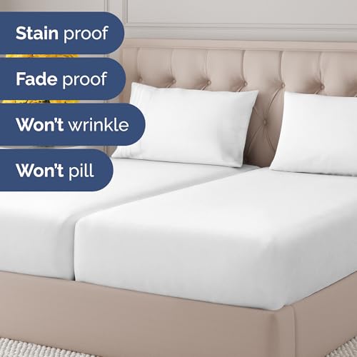 Split Queen Sheets - Easy-Fit, Wrinkle-Resistant, Designed for Split Queen Mattress – Split Queen Sheets Sets Fits 14" to 16" Deep Pockets – Premium Extra Soft, Queen Split Fitted Sheet Set – White - color: 01- White, size: Split Queen Size