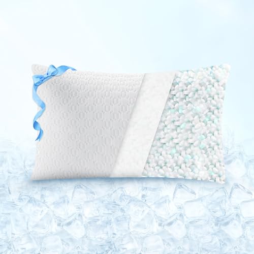 Sophia & William Cooling Bed Pillow for Sleeping (Standard Size) Adjustable Shredded Memory Foam Pillow for Side, Back and Stomach Sleepers - size: Standard