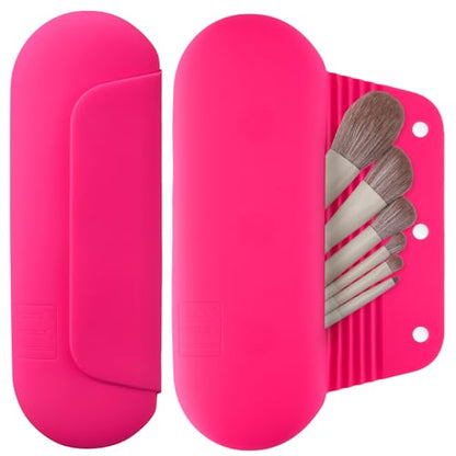 AGIKET Silicone Makeup Brush Holder Travel Cosmetic Bag：Soft Portable Cosmetic Face Brushes Holder with Upgrade Anti-Fall Out Magnetic Closure, Large Travel Makeup Brush Case - Babbie Pink - color: Babbie Pink, style: Brush Holder