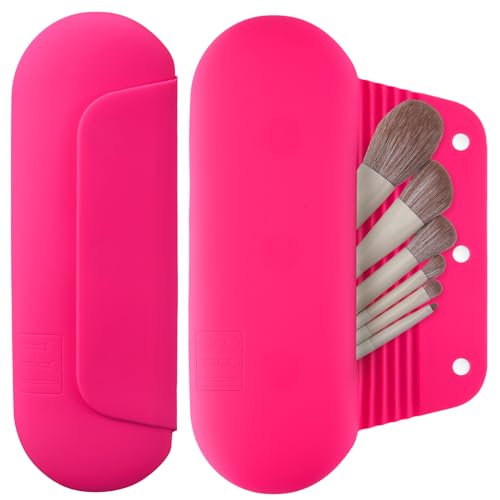 AGIKET Silicone Makeup Brush Holder Travel Cosmetic Bag：Soft Portable Cosmetic Face Brushes Holder with Upgrade Anti-Fall Out Magnetic Closure, Large Travel Makeup Brush Case - Babbie Pink - color: Babbie Pink, style: Brush Holder