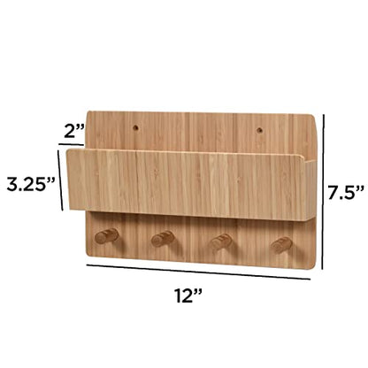 Bamboo Pet Supply Organizer All-in-One Wall Mounted Dog Leash Holder/Rack Extra Space Compartment for Storage of pet Essentials Treats/Keys/Toys