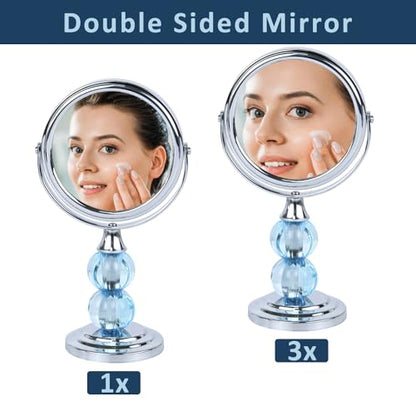 Zahari Home Aroma Magnifying Makeup Mirror with Stand, Double Sided 1X/3X Magnification, 360 Degree Swirl, 6.30 inch Blue - color: Blue, size: 6.3"L x 3.5"W