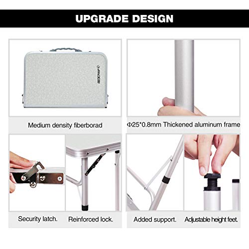 REDCAMP Small Square Folding Table 2 Feet, Portable Aluminum Camping Table Adjustable Height Lightweight for Picnic Beach Outdoor Indoor, White 24 x 24 inch - size: 2-Feet Square (2 heights 10"/27")