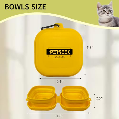 Travel Twin Pet Bowls for Cats or Dogs, Collapsible Silicone Bowls for Food and Water Feeding, Portable Hiking Cat Bowl
