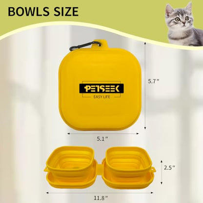 Travel Twin Pet Bowls for Cats or Dogs, Collapsible Silicone Bowls for Food and Water Feeding, Portable Hiking Cat Bowl