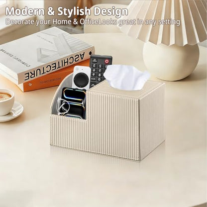 PU Leather Square Tissue Box Cover - Multi-Functional Tissue Box Holder, Tissue Box Cover with Storage,Tissue and Remote Control Holder, Cube Tissue Box Organizer Bedroom Nightstand End Table - color: Apricot