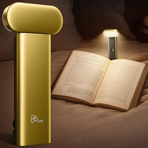 86lux Book Light, Reading Light for Book in Bed, USB Rechargeable LED Night Light with 3 Colors & Stepless Dimming, Aluminum Alloy Bookmark Light for Book Lovers, Yellow - color: Yellow