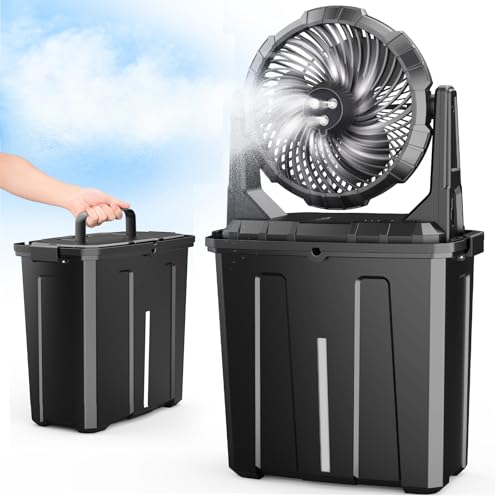 Ausic Portable Misting Fan, 9L 10-inch Outdoor Mist Fans for Outside Patios Cooling, 20000mAh Rechargeable Battery Fan with Water Box, 3 Strong Winds, 3 Spray Mister, Camping/Beach Summer Essentials - color: Black, size: 20000mAh