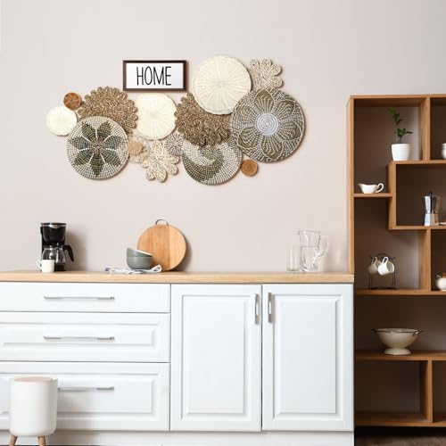 Xuhal 15 Pcs Boho Wall Basket Decor Handcrafted Seagrass Woven Wall Basket Rustic Round Woven Hanging Art for Home Farmhouse Kitchen Table Living Room(Elegant Style) - style: Elegant Style