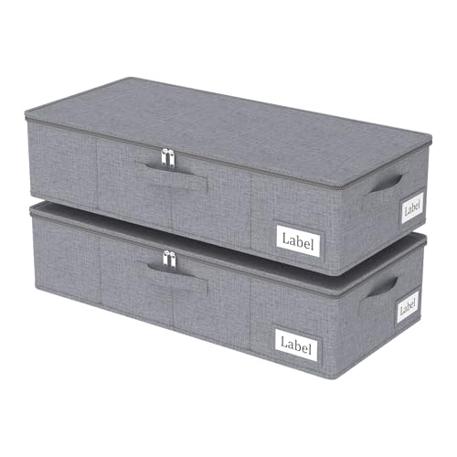 Yawinhe Underbed Bags, Storage Containers Bags with Lid, Foldable Blanket Bins, with Sturdy Zipper und Label Holders, for Clothing, 23.6''Lx11.8''Wx6''H, 2 Pack, Grey - color: Grey, size: 23.6x11.8x6in/2-Pack