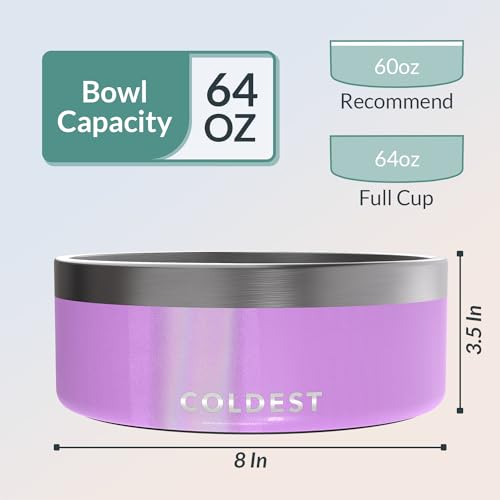 Coldest Dog Bowl - Anti Rust Metal, Non Slip, 3 Layers Insulated Stainless Steel Dog Bowls - Spill Proof & Heavy Duty - Water Bowl for Dogs, Cats, Dish Washer Safe (64 oz, Saturns Purple Glitter) - color: Saturns Purple Glitter, size: 64 oz
