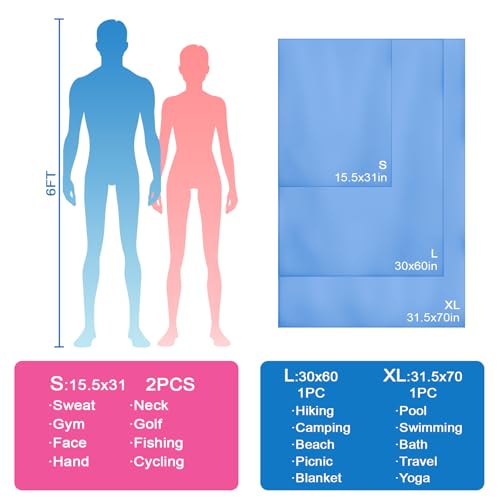 Beach Towel XL Size Microfiber Quick Dry Swimming Pool Camping Travel Body Yoga Mat Towels (Blue, 1 Pack XL) - color: Blue, size: 1 Pack XL