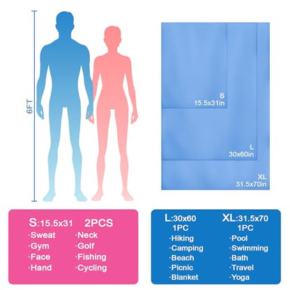 Beach Towel XL Size Microfiber Quick Dry Swimming Pool Camping Travel Body Yoga Mat Towels (Blue, 1 Pack XL) - color: Blue, size: 1 Pack XL