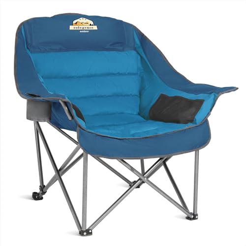 Colegence Oversized XL Padded Camping Chair Wide Heavy Duty Lawn Chairs Support 450 LBS Portable Folding Giant Plus Camp Chair with Side Pocket Cup Holder for Outdoor Outside Sports Baseball-Blue - color: Blue, size: Single Pack