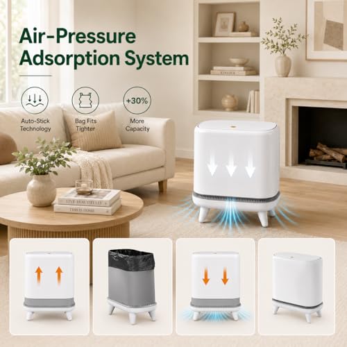 JUDRDO Bathroom Trash Can with Lid, 3.2 Gallon Small Garbage Can with Pop-Up Lid & Air-Pressure Bag Lock, Slim Trash Bin with Legs, Narrow Waste Basket for Bathroom, Bedroom, Kitchen, Office, Rv