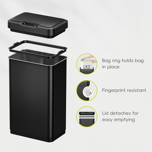 EKO Mirage-T 50 Liter / 13.2 Gallon Touchless Rectangular Motion Sensor Trash Can, Brushed Stainless Steel Finish (Matte Black) - size: Mirage 50L - Matte Black