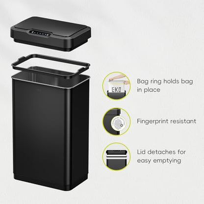 EKO Mirage-T 50 Liter / 13.2 Gallon Touchless Rectangular Motion Sensor Trash Can, Brushed Stainless Steel Finish (Matte Black) - size: Mirage 50L - Matte Black
