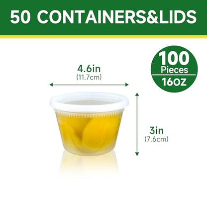Dealusy 50 Set 16 oz Deli Containers with Lids, Leak-Proof BPA Free Plastic Take Out Bowls, Food Storage Containers for Takeout Meal Prep Storage, Freezer, Microwave & Dishwasher Safe - size: 16 oz