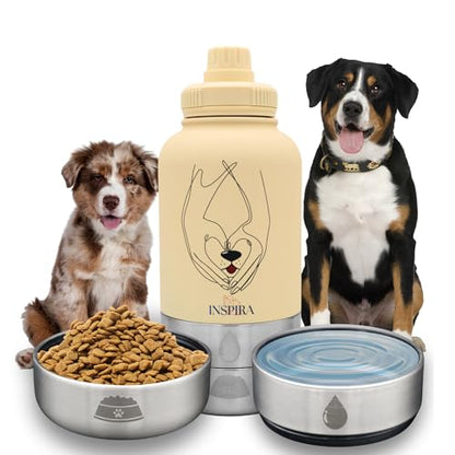 INSIPRA 32oz Dog Water Bottle with Food & Water Bowls – 3-in-1 Portable Pet Travel Bottle with Magnetic Phone Holder, Leakproof, BPA Free, Insulated (Yellow) - color: YELLOW